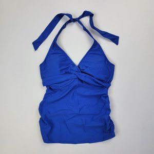 Athleta Tara Tankini Halter Swimsuit Top in Powerful Blue size 32D/DD Tall